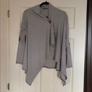 Blue and white striped asymmetrical cardigan